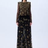 Wide Leg Tulle Pants With Leopard Sequin
