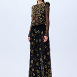 Wide Leg Tulle Pants With Leopard Sequin