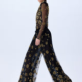 Wide Leg Tulle Pants With Leopard Sequin
