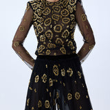 Wide Leg Tulle Pants With Leopard Sequin