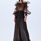 Leopard Print Organza Wide Leg Pants