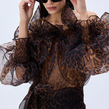 Leopard Print Organza Wide Leg Pants