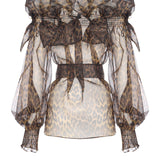 Leopard Print Organza Shirt With Bow Detail
