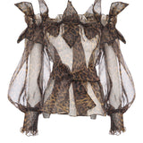 Leopard Print Organza Shirt With Bow Detail