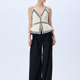 Cream Shantung Corset With Crystal Border