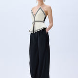 Cream Shantung Corset With Crystal Border