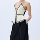 Cream Shantung Corset With Crystal Border
