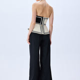 Cream Shantung Corset With Crystal Border