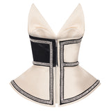 Cream Shantung Corset With Crystal Border