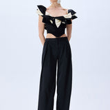 Black Satin Corseted Top With Bow Detail