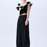 Black Satin Corseted Top With Bow Detail