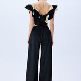 Black Satin Corseted Top With Bow Detail