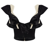 Black Satin Corseted Top With Bow Detail