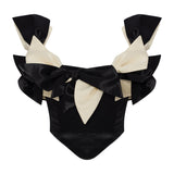 Black Satin Corseted Top With Bow Detail