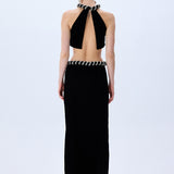Black Velvet Skirt With Crystal Rope Belt