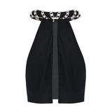 Black Velvet Crop Top With Crystal Rope Neckline