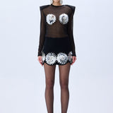 Glittered Weave See Through Top With Patent Flower Detail