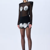 Glittered Weave See Through Top With Patent Flower Detail