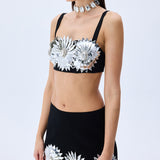 Black Tulle Top With Patent Flower Detail