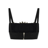 Black Tulle Top With Patent Flower Detail