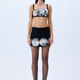 Black Tulle Top With Patent Flower Detail