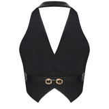 Black Leather Backless Vest With Rv Stamped Buttons