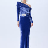Indigo Velvet One Shouldered Structural Top