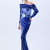 Indigo Velvet One Shouldered Structural Top