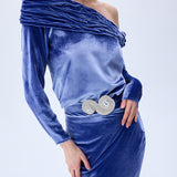 Indigo Velvet One Shouldered Structural Top
