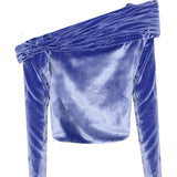 Indigo Velvet One Shouldered Structural Top
