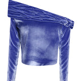 Indigo Velvet One Shouldered Structural Top