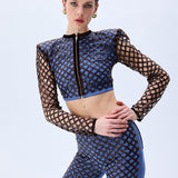 Brown Sequined Net Flare Denim Pants