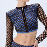 Brown Sequined Net Flare Denim Pants