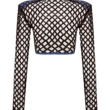 Brown Sequined Net Jacket With Denim Lining And Gold Zipper