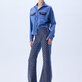 Denim Shirt With Brown Sequined Net Pockets