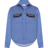 Denim Shirt With Brown Sequined Net Pockets