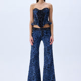 Leopard Velvet Printed Denim Flare Pants