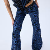 Leopard Velvet Printed Denim Flare Pants
