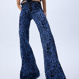 Leopard Velvet Printed Denim Flare Pants