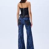 Leopard Velvet Printed Denim Flare Pants