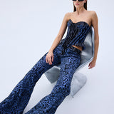 Leopard Velvet Printed Denim Flare Pants