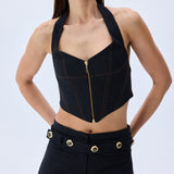 Denim Stretchy Wide Leg Pants With Rv Stamped Button Detailed Belt