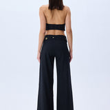 Denim Stretchy Wide Leg Pants With Rv Stamped Button Detailed Belt