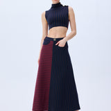 Navy Burgundy Knitted Stretchy Skirt