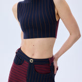 Navy Burgundy Knitted Stretchy Skirt