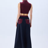 Navy Burgundy Knitted Stretchy Skirt