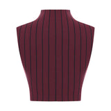 Navy Burgundy Knitted Stretch Halter Neck Crop Top