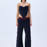 Navy Stretchy Wide Leg Pants With RV Stamped Buttons