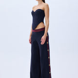 Navy Stretchy Wide Leg Pants With RV Stamped Buttons