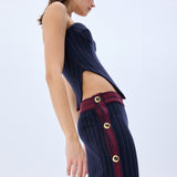 Navy Stretchy Wide Leg Pants With RV Stamped Buttons